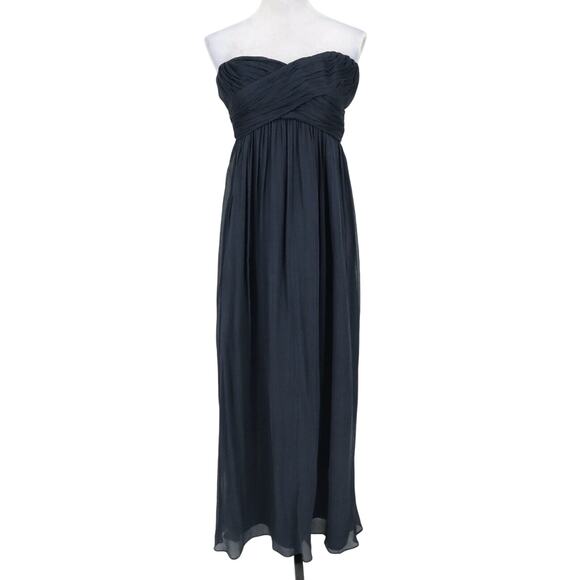 J Crew Gown Womens 0 Navy Blue Dress Silk Chiffon Lined Prom Wedding Bridesmaid - Picture 1 of 15